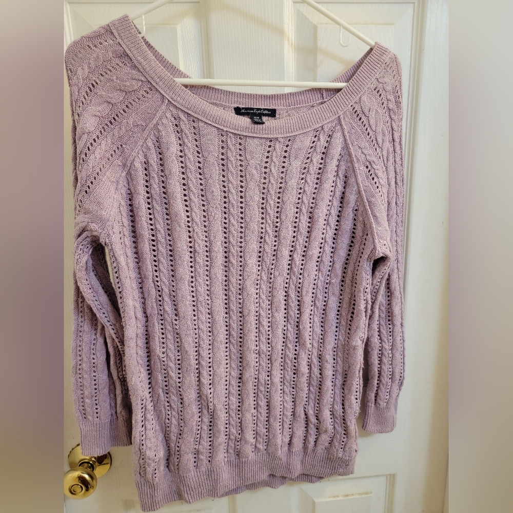 American Eagle Sweater Women Lilac, Knit, 3/4 sleeves and Scoop Neck Size XS